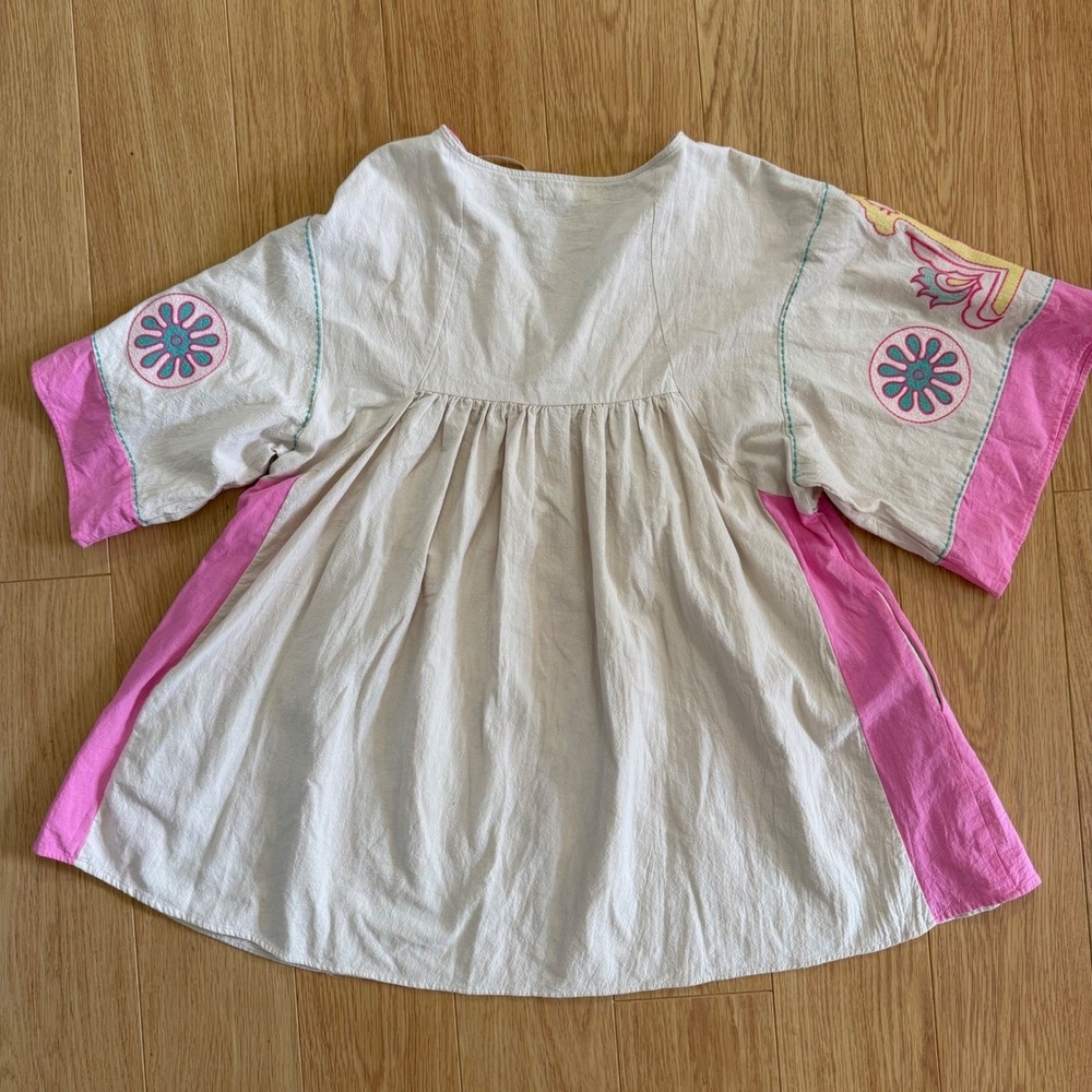 Blue Velvet embroidered Tunic Mini Dress Babydoll Medium Large Pink Boho Beach - Picture 8 of 11